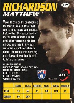 1999 Select AFL Premiere #112 Matthew Richardson Back